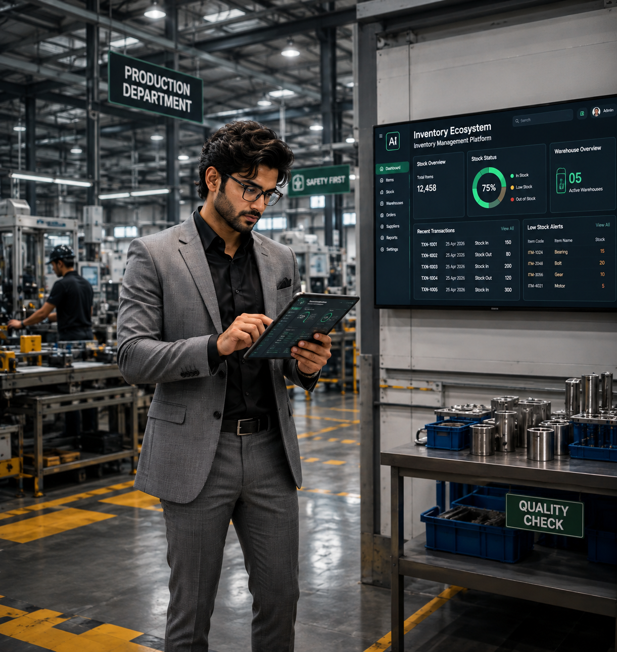 Inventory ecosystem with live stock and warehouse tracking